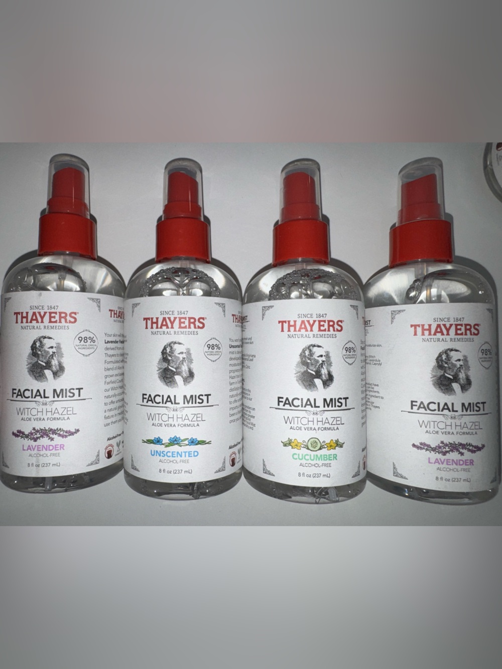 🆕 Thayers Witch Hazel Facial Mist - Cucumber, Unscented, & (2) Lavender - 4 Pack